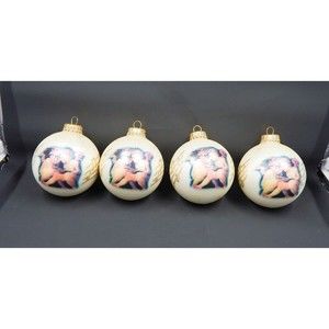 Krebs Gold Glass Ball Ornaments Angels Cherubs Musical Notes 2.5" Set of 4